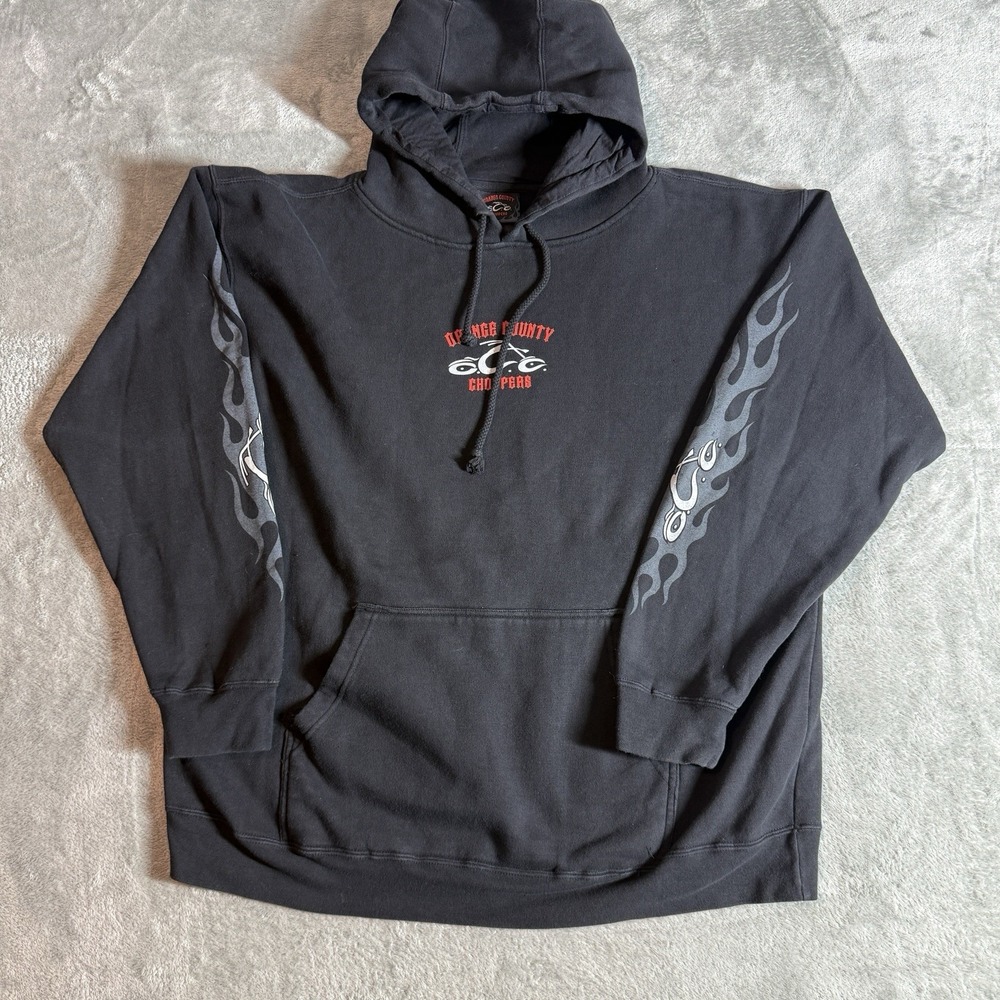 Vintage 2004 Orange County Choppers Hoodie Mens Medium Black Flames OCC Biker